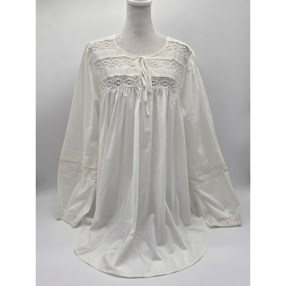 Lane Bryant 14/16 White Cotton Lace Peasant Tunic Blouse NWT 101-932 [FLAWED]